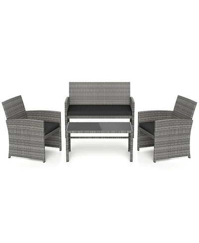 Gouun 4-Piece Wicker Patio Seating Set with Loveseat, Armchairs, and Glass Table