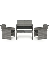 Gouun 4-Piece Wicker Patio Seating Set with Loveseat, Armchairs, and Glass Table