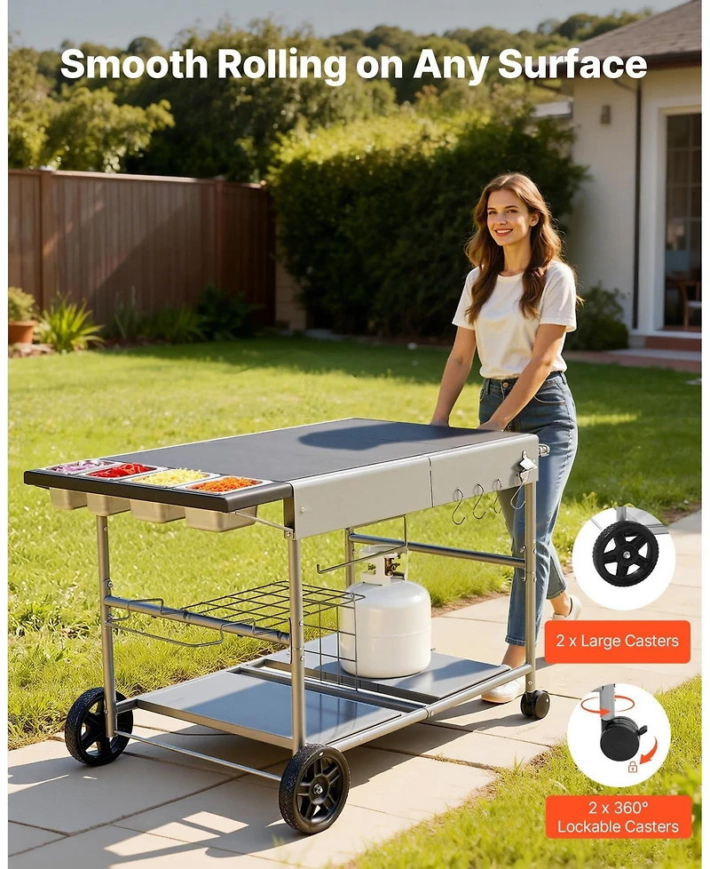 Ecooso Outdoor Grill Cart 36x23 Inch Tabletop with Spice Containers
