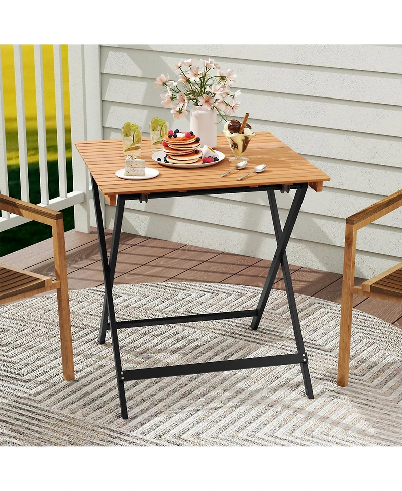 Sugift 28 in Patio Folding Square Table with Slatted Tabletop