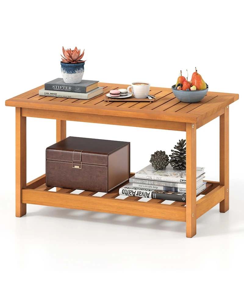 Sugift Patio Acacia Wood Coffee Table with Two Tier Rectangular Design