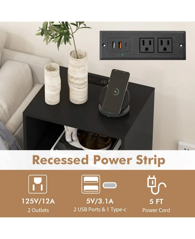 Gouun 3-Tier Turntable Stand with Built-In Charging Station and 4 Vinyl Dividers