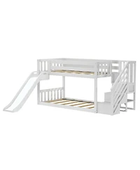 Max & Lily Low Twin over Twin Bunk With Stairs, Easy Slide Farmhouse Curtain