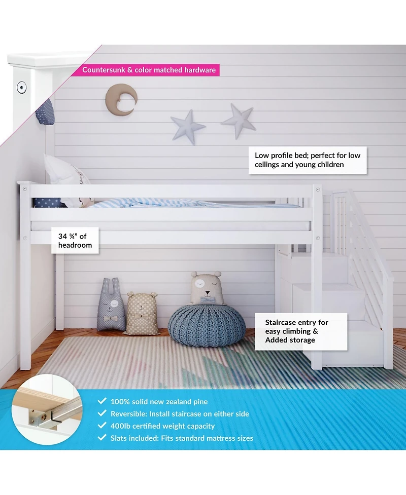 Max & Lily Twin Low Loft Bed with Staircase