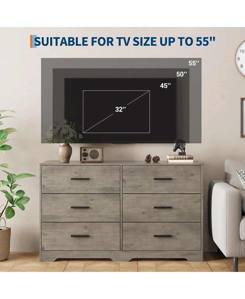 gaomon Bedroom 6 Drawer Double Dresser, Wood Look Chest of Drawers with Deep Storage, Anti-Tip Design, Metal Handles