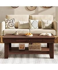 gaomon Walnut Coffee Table with Drawer, 47.2" Center Table with Storage Shelf, Rustic Coffee Tables Long Living Room Furniture