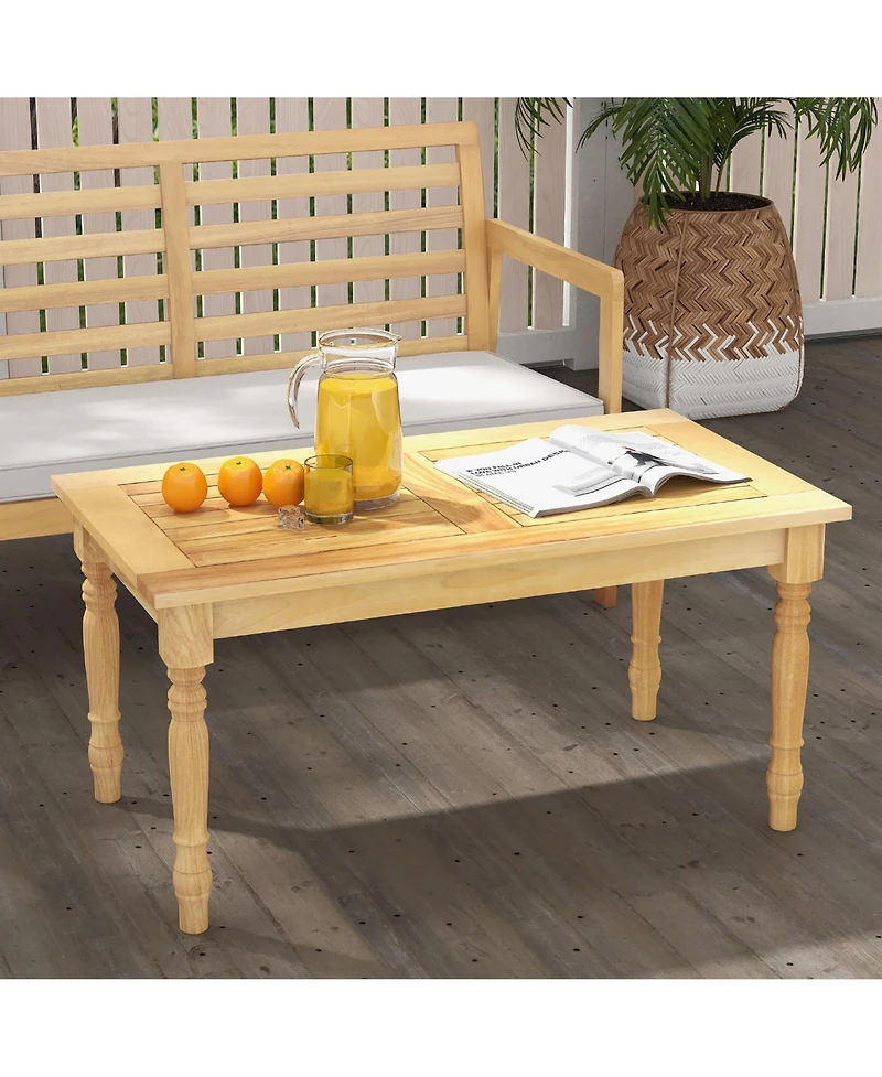 Gymax Patio Coffee Table with Solid Teak Wood Structure Slatted Tabletop for Backyard