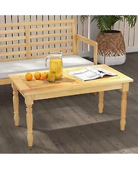 Gymax Patio Coffee Table with Solid Teak Wood Structure Slatted Tabletop for Backyard