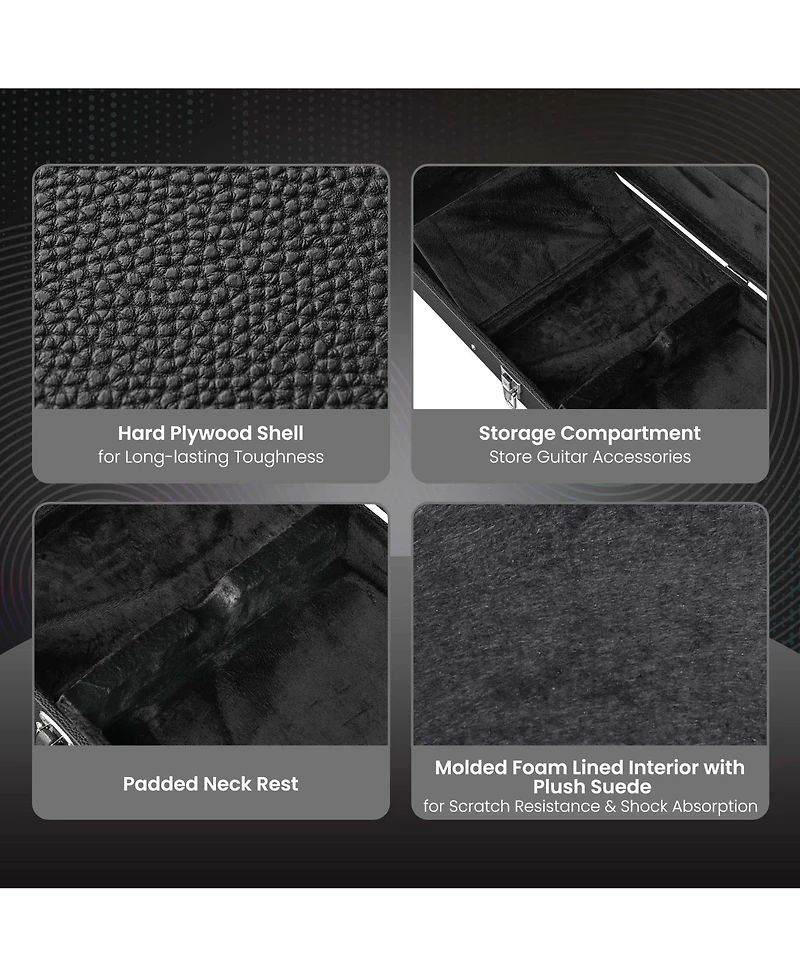 Yescom Universal Rectangular Electric Guitar Hard Case with Folding Guitar Stand