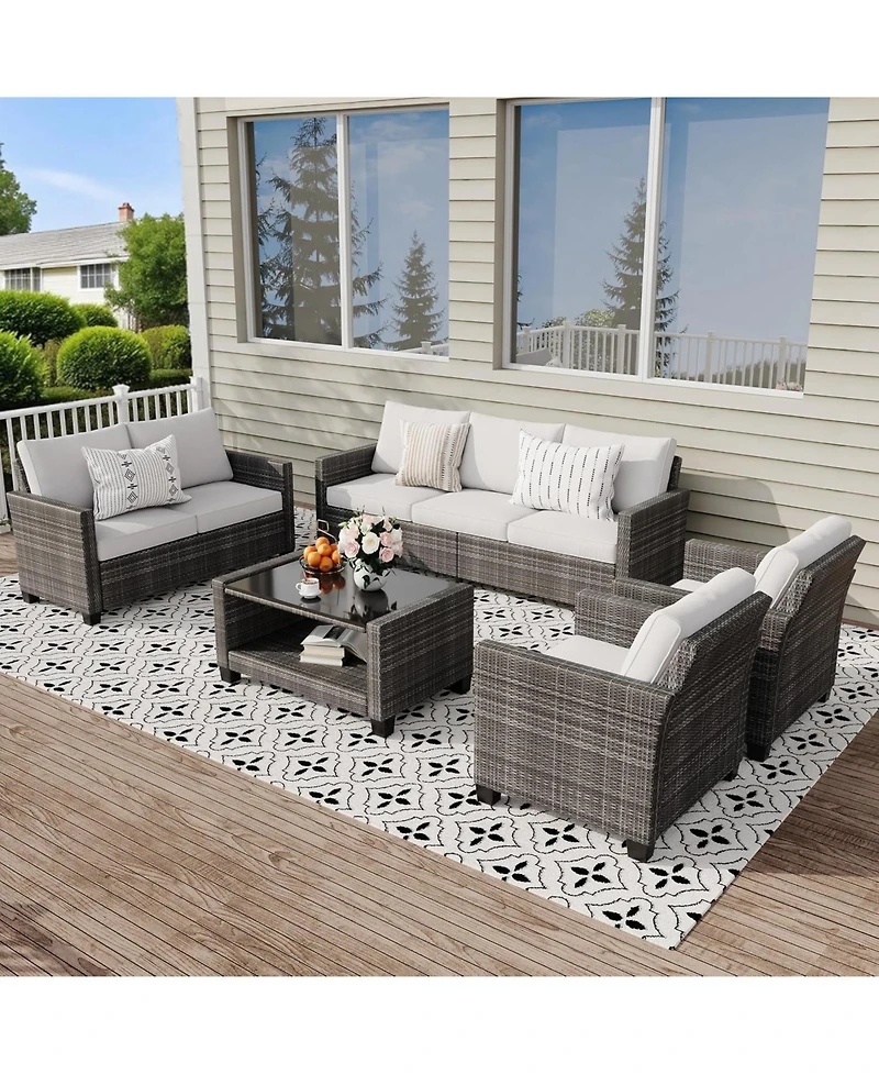 gaomon Patio Furniture Set 5 Pieces, 7-Seat Pe Rattan Wicker Outdoor Sectional Patio Conversation Set