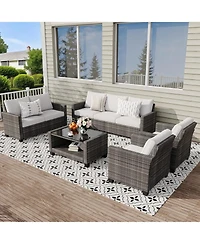 gaomon Patio Furniture Set 5 Pieces, 7-Seat Pe Rattan Wicker Outdoor Sectional Patio Conversation Set