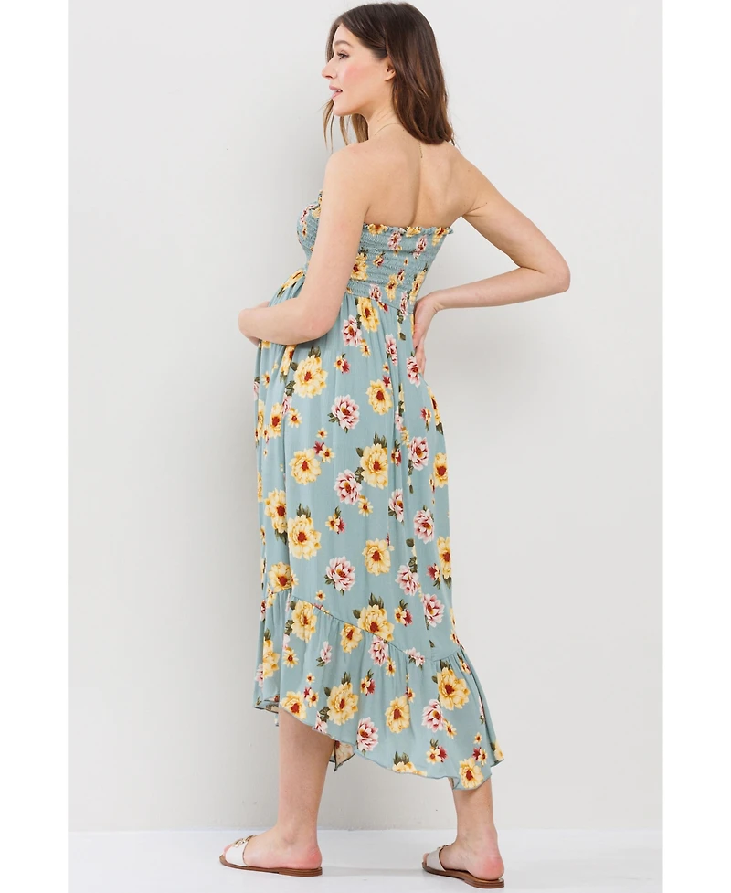 Hello Miz Maternity Floral Smocked Strapless Midi Dress