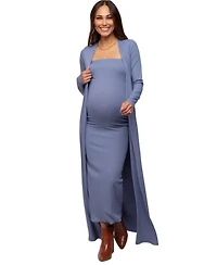 Pinkblush Maternity Ribbed Sleeveless Dress Cardigan Set