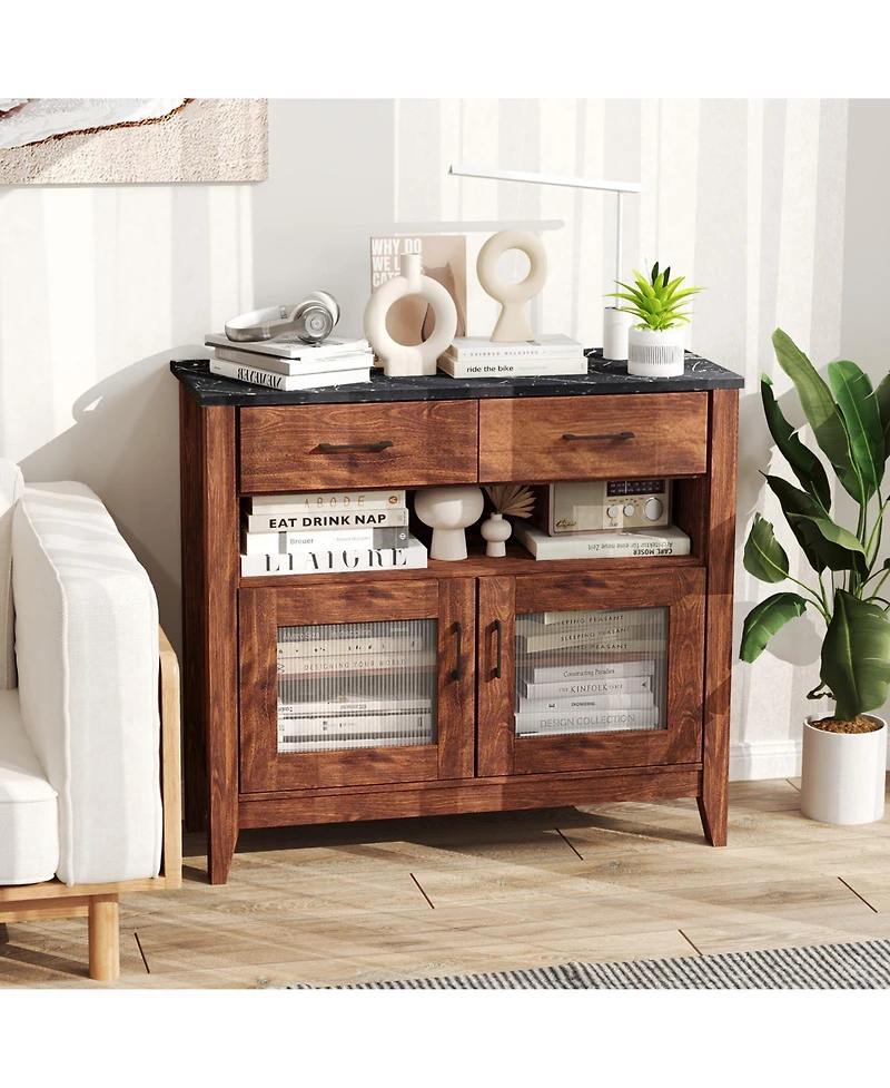 Sugift Coffee Bar Cabinet with 2 Drawers and 1 Open Compartment
