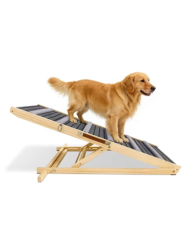 Aostirmotor Adjustable Dog Ramp for Couch, 6 Heights 14"-25" with Non-Slip Pad, Portable Stable Pet Steps for Small Dogs, Sofa and Stairs