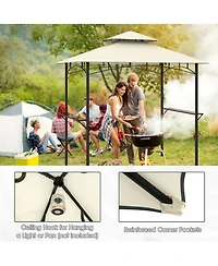 Sugift Outdoor Double-Tiered Grill Gazebo Canopy with 2 Shelves and 7 Hooks