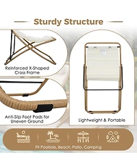 Rainsken 2-Piece Foldable Rattan Lounge Chair Set, Outdoor Reclining Chair with Adjustable Backrest, Thick Cushion and Removable Headrest for Beach