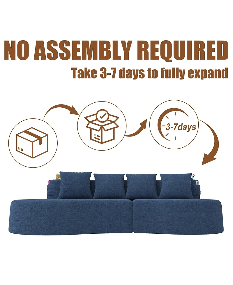 Rainsken 3-Seater Half Moon Curved Sectional Sofa, Modern Modular Couch with Soft Chenille Fabric, 2 Cup Holders and Side Pockets for Living Room