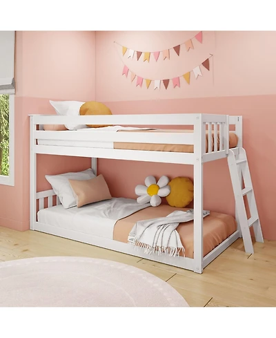 Max & Lily Twin Over Low Bunk Bed With Ladder on End, Pecan