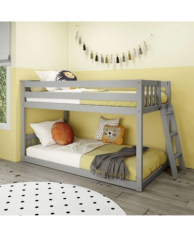 Max & Lily Solid Wood Twin over Low Bunk Bed with Ladder on End For Kids