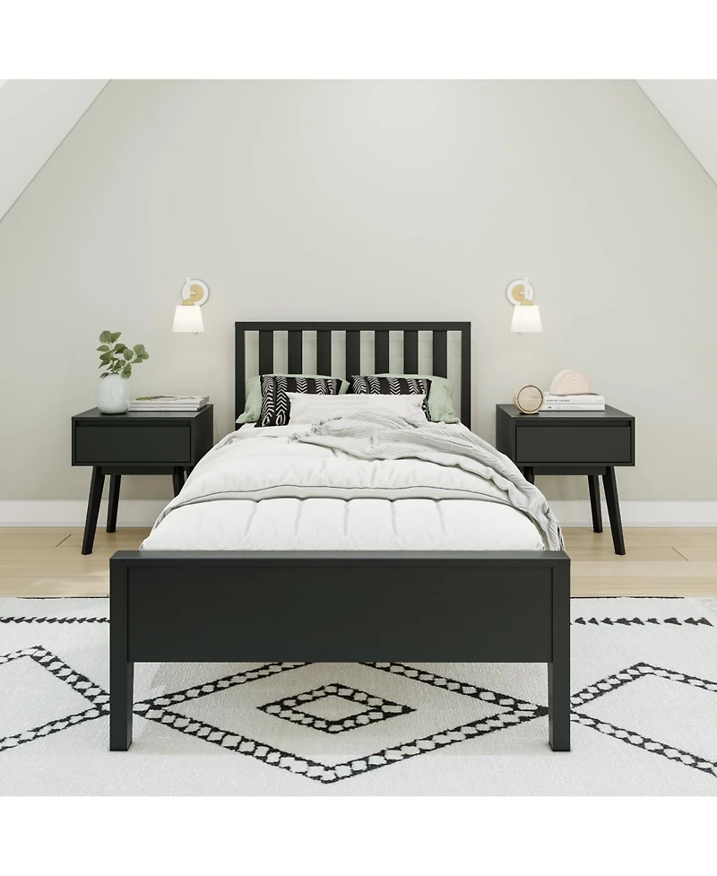 Max & Lily Scandinavian Twin Bed Frame, Solid Wood Platform with Headboard