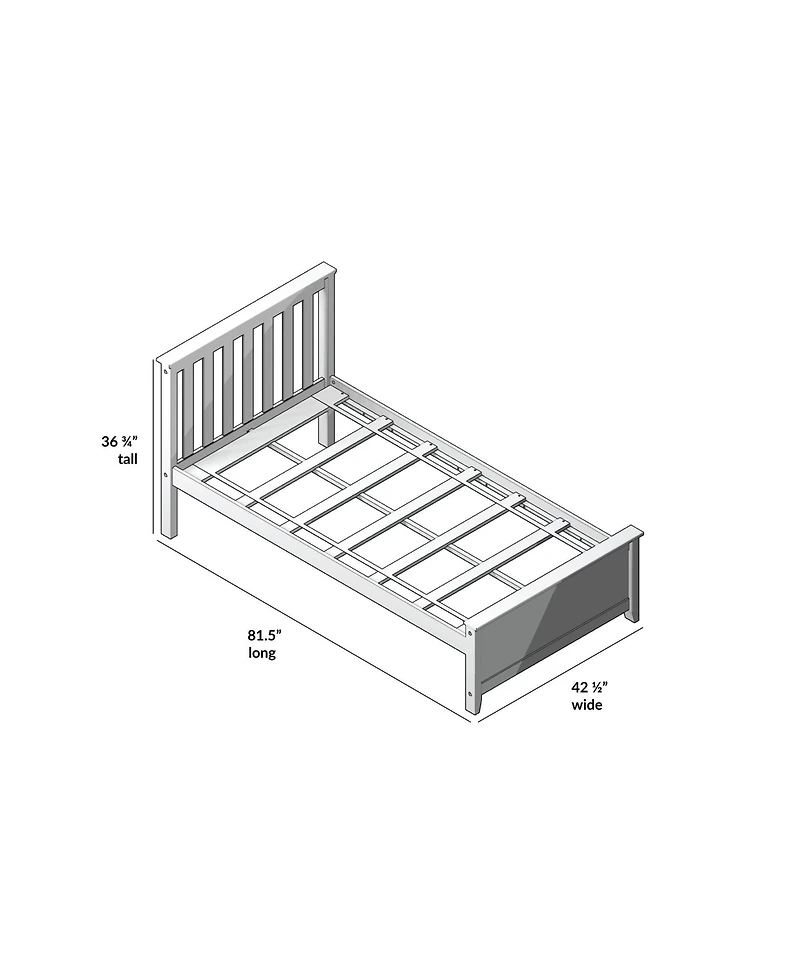 Max & Lily Twin Bed Frame with Headboard, Solid Wood Platform for Kids