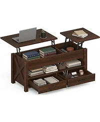 gaomon 47.2" Lift Top Coffee Table with Storage, Split Lift Design, 2 Drawers and Hidden Compartment, Farmhouse Center Table