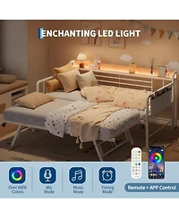 gaomon Twin Daybed with Trundle Bed, Storage Headboard with Charging Station and Additional Storage Bags, Sofa Day Bed with Strong Supports