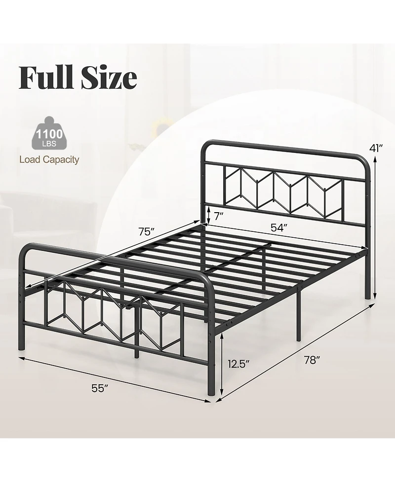 Sugift Full Size Platform Bed with High Headboard and Snap Lock Metal Slats