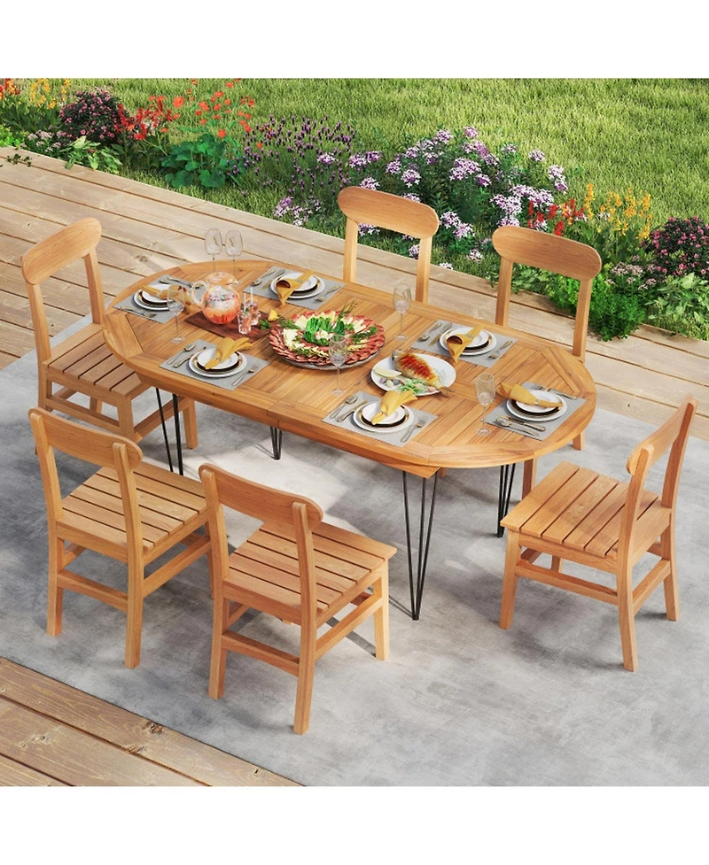 Gouun 71 in Teak Wood Patio Dining Table for 6 with Reinforced Metal Frame