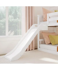 Max & Lily Twin Over Twin Low Bunk Bed with Slide and Stairs, Solid Wood Kids Platform Bed with 14" Guardrails