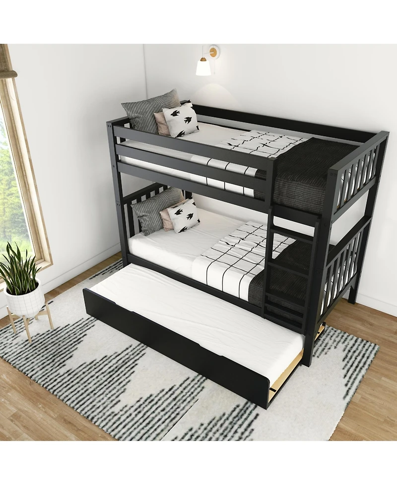 Max and Lily Solid Wood Scandinavian Twin over Bunk Bed For Kids with Storage Trundle