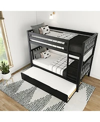 Max and Lily Solid Wood Scandinavian Twin over Bunk Bed For Kids with Storage Trundle