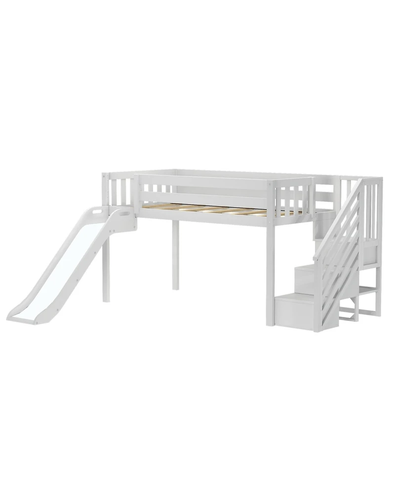 Max & Lily Low Loft With Stairs, Easy Slide and Firetruck Curtain