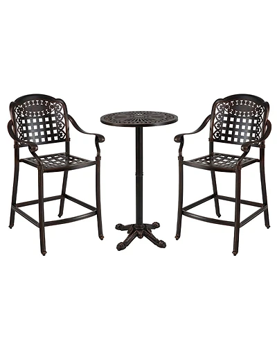 Slickblue 3 Piece Patio Bar Set Outdoor Cast Aluminum Round High Top Table 2 Counter Height Bar Stools