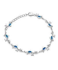 Bling Jewelry Nautical Created Blue White Opal Inlay Dolphins Bracelet .925 Sterling Silver
