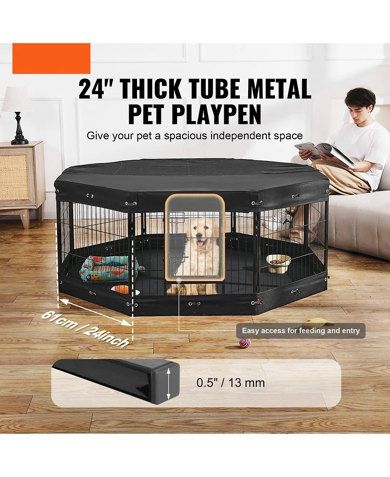 Cozito Dog Playpen 8 Panel 24x24 in Foldable Metal with Cover