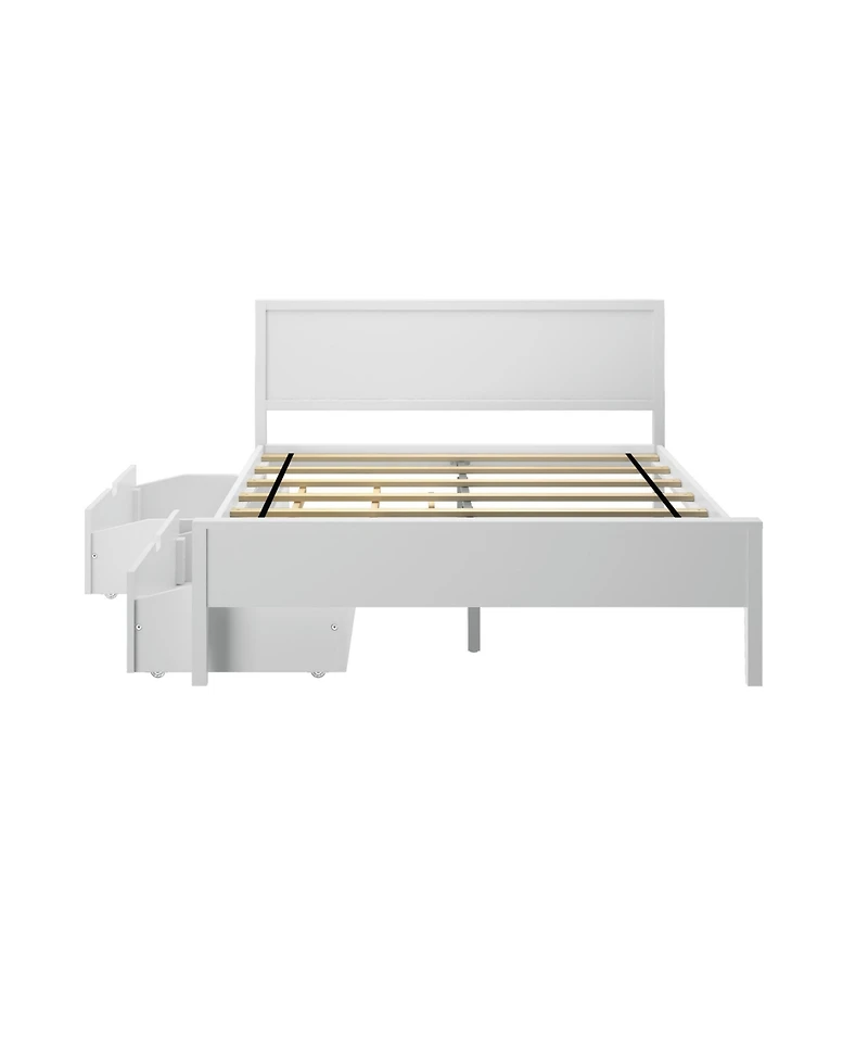 Max & Lily Queen Bed with Storage Drawers, Solid Wood Bed Frame with Panel Headboard, Wood Slat Support, No Box Spring Needed