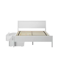 Max & Lily Queen Bed with Storage Drawers, Solid Wood Bed Frame with Panel Headboard, Wood Slat Support, No Box Spring Needed