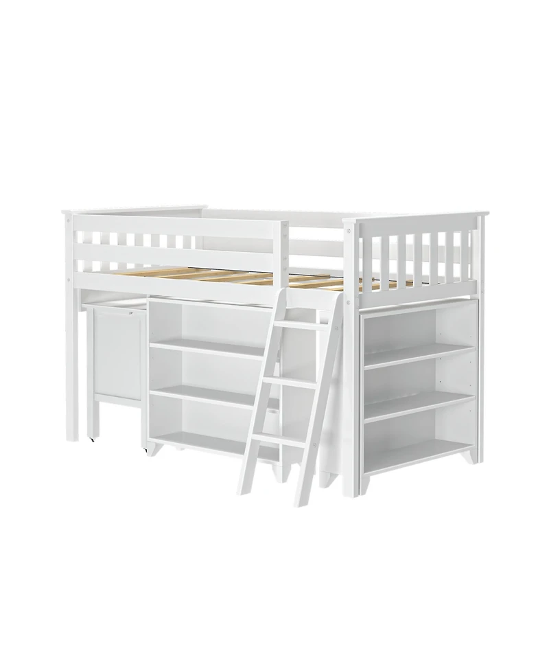 Max & Lily Twin-Size Low Loft With Pull-Out Desk and 3-Shelf Bookcases