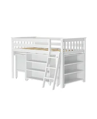 Max & Lily Twin-Size Low Loft With Pull-Out Desk and 3-Shelf Bookcases