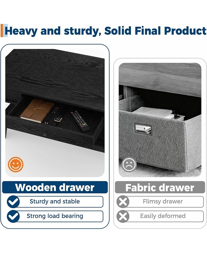 gaomon Coffee Table with Drawer, 47.2" Center Table with Storage Shelf, Rustic Coffee Tables Long Living Room Furniture