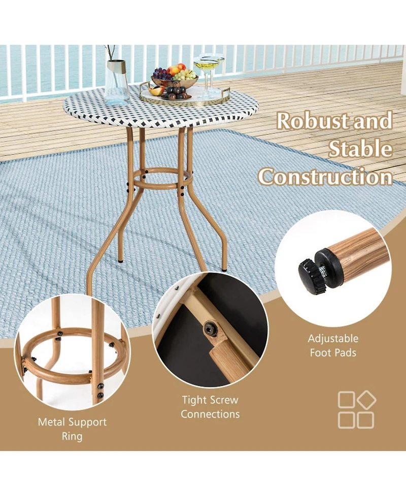 Gouun 27.5 in Pe Rattan Outdoor Bistro Table with Metal Frame