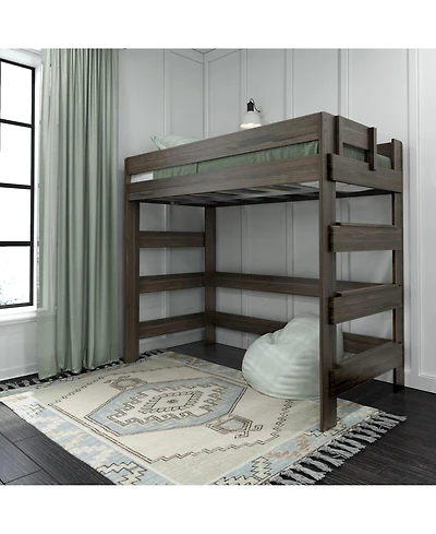 Max & Lily Solid Wood Modern Farmhouse High Loft Bed, Twin Bed Frame For Kids