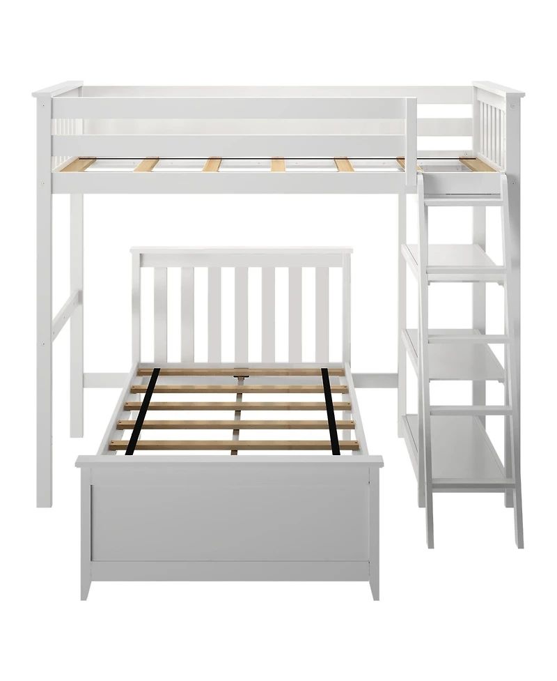 Max & Lily Solid Wood L-Shaped Twin over Twin Bunk Bed with Bookcase for Kids