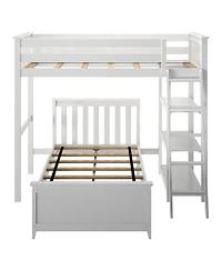 Max & Lily Solid Wood L-Shaped Twin over Twin Bunk Bed with Bookcase for Kids