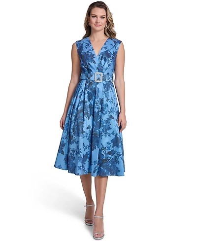 Jessica Howard Petite Printed V-Neck Midi Dress
