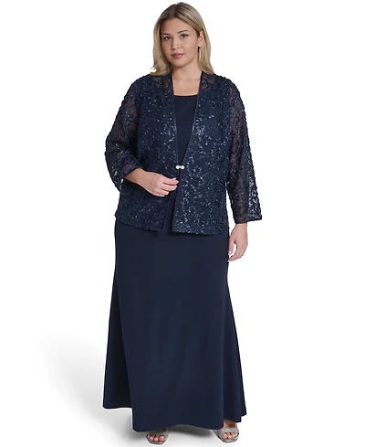 Jessica Howard Plus Scoop Neck Gown & Jacket, 2-Piece Set