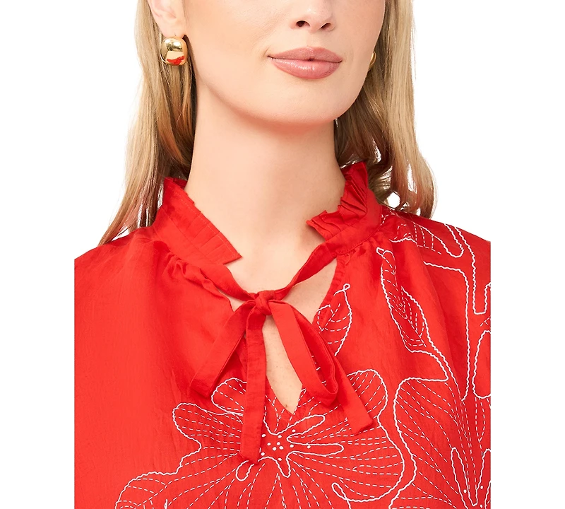 Vince Camuto Women's 3/4-Length Sleeve Wide Pleated Neck Blouse