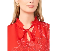Vince Camuto Women's 3/4-Length Sleeve Wide Pleated Neck Blouse